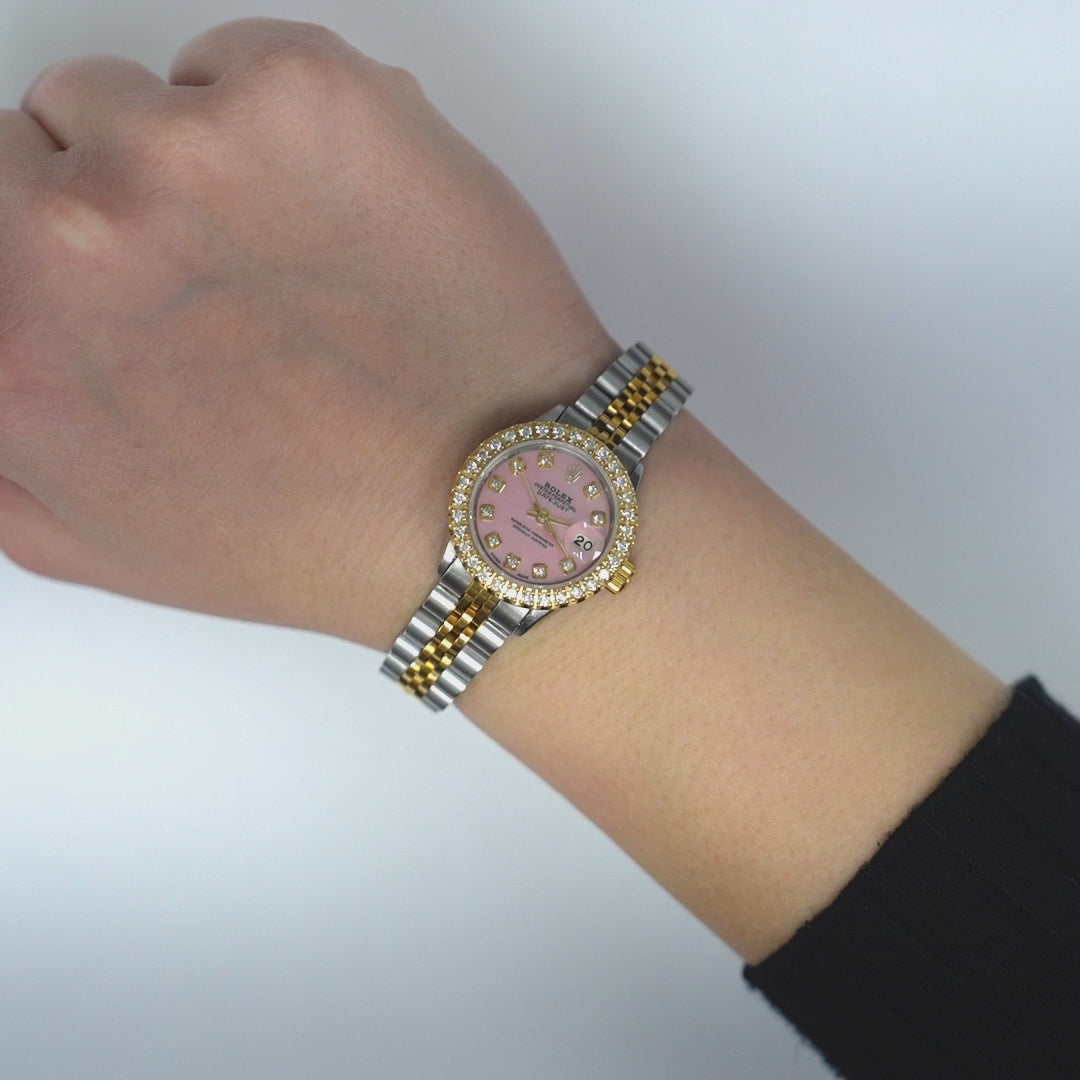 Rolex Datejust 69173 26mm Diamond Pink Pearl Dial Steel Women's Watch