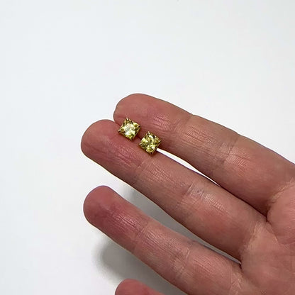 14K Yellow Gold 2Ct Princess November Birthstone Created Citrine Stud Earrings