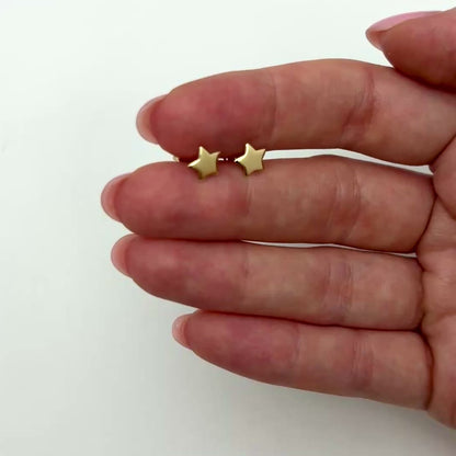 14K Yellow Gold 7mm Shiny Fancy Star Push Back Stud Earrings
