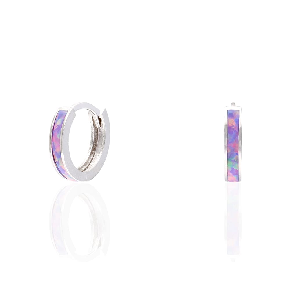 925 Sterling Silver 1-Stripe Fire Opal Huggie Hoop Earrings 0.5"
