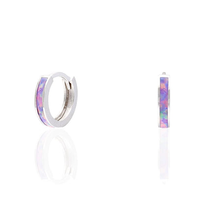 925 Sterling Silver 1-Stripe Fire Opal Huggie Hoop Earrings 0.5"