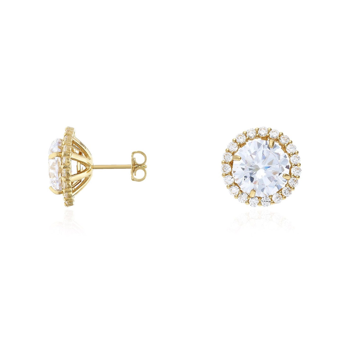 14K Real Gold CZ Halo Earring Jackets And Studs