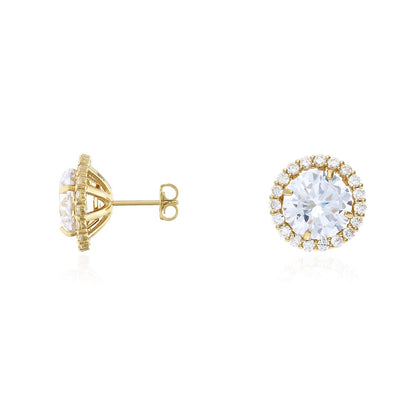 14K Real Gold CZ Halo Earring Jackets And Studs