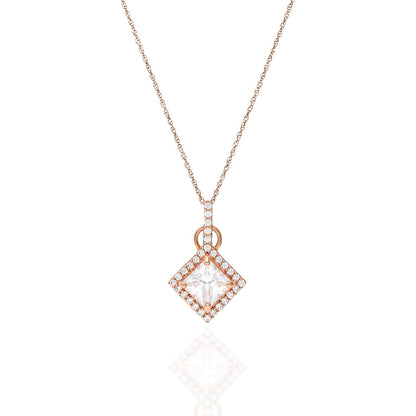 1.80CTW Princes Cut CZ Halo Pendant In 14K Gold