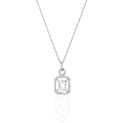 14K Gold 4.50CTW Emerald-Cut CZ Halo Pendant Chain Necklace 18"