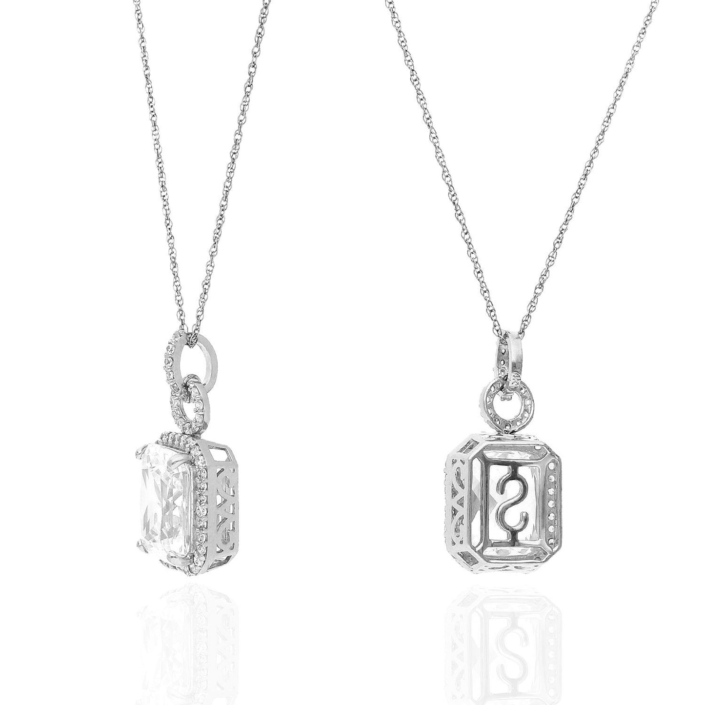 14K Gold 4.50CTW Emerald Cut CZ Halo Pendant Chain Necklace 18"