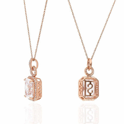 14K Gold 4.50CTW Emerald Cut CZ Halo Pendant Chain Necklace 18"