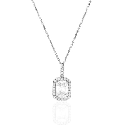 1.30CTW CZ 14K Gold Emerald-Cut Halo Pendant Necklace 18"