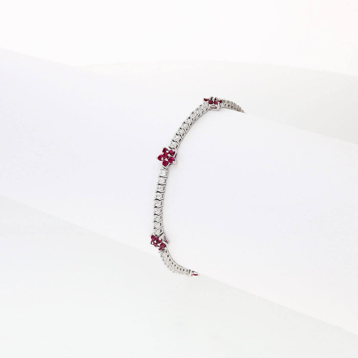 Sterling Silver Emerald Ruby Sapphire Tourmaline Zircon Flower Tennis Bracelet 7"