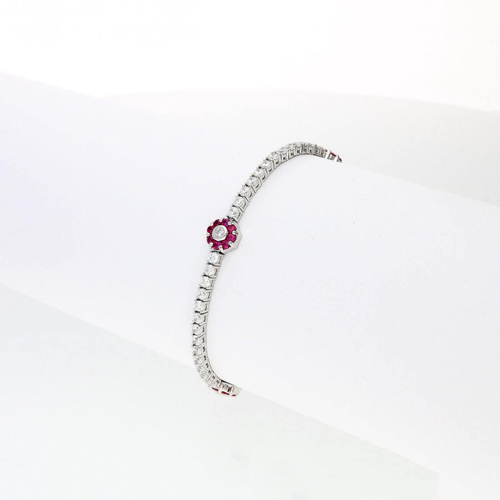 Sterling Silver Emerald Ruby Sapphire Tourmaline Zircon Flower Tennis Bracelet 7"