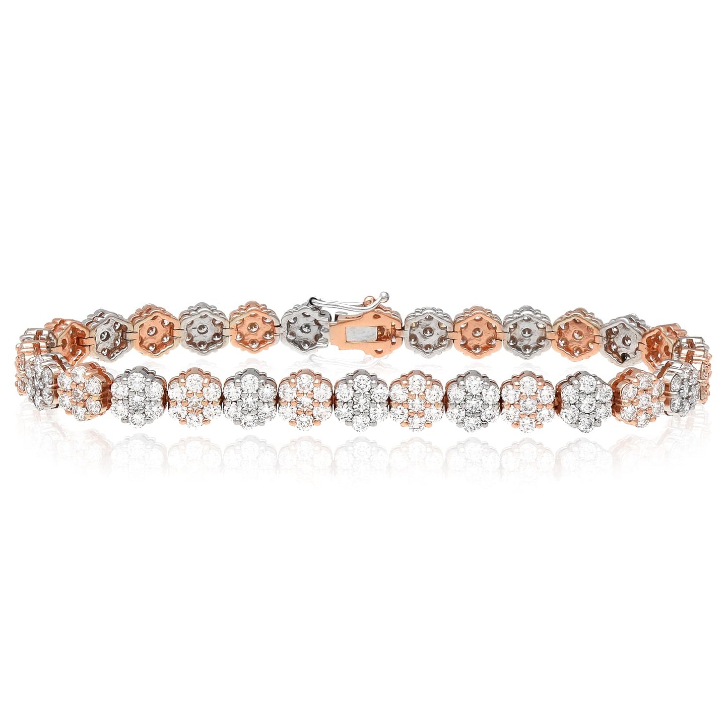 7CTW Lab-Grown Diamond 14K Gold Rose White Flower Cluster Tennis Bracelet 7"