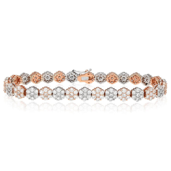 7CTW Lab-Grown Diamond 14K Rose White Gold Flower Cluster Tennis Bracelet 7"