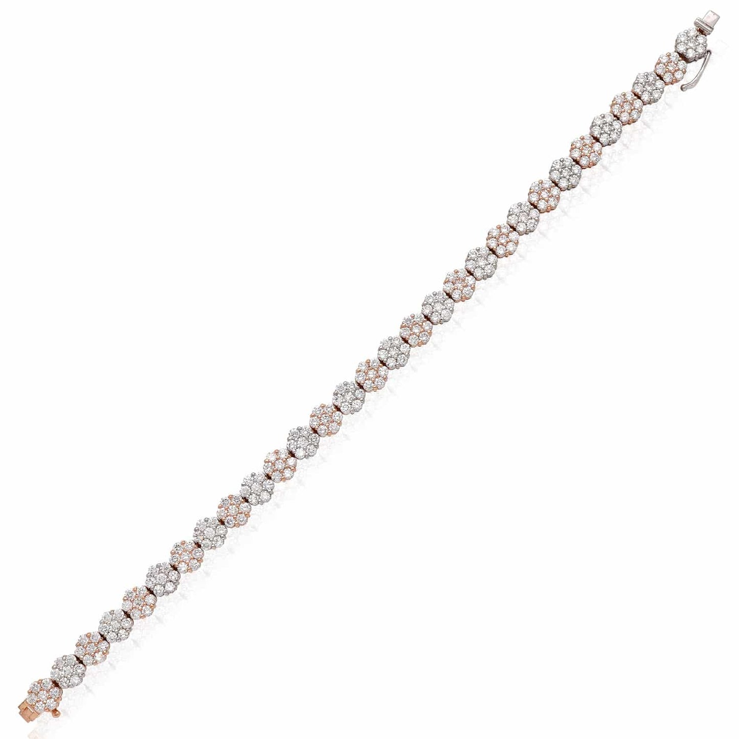 7CTW Lab-Grown Diamond 14K Gold Rose White Flower Cluster Tennis Bracelet 7"