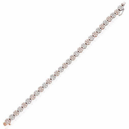 7CTW Lab-Grown Diamond 14K Gold Rose White Flower Cluster Tennis Bracelet 7"