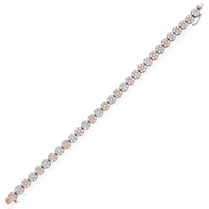 7CTW Lab-Grown Diamond 14K Rose White Gold Flower Cluster Tennis Bracelet 7"