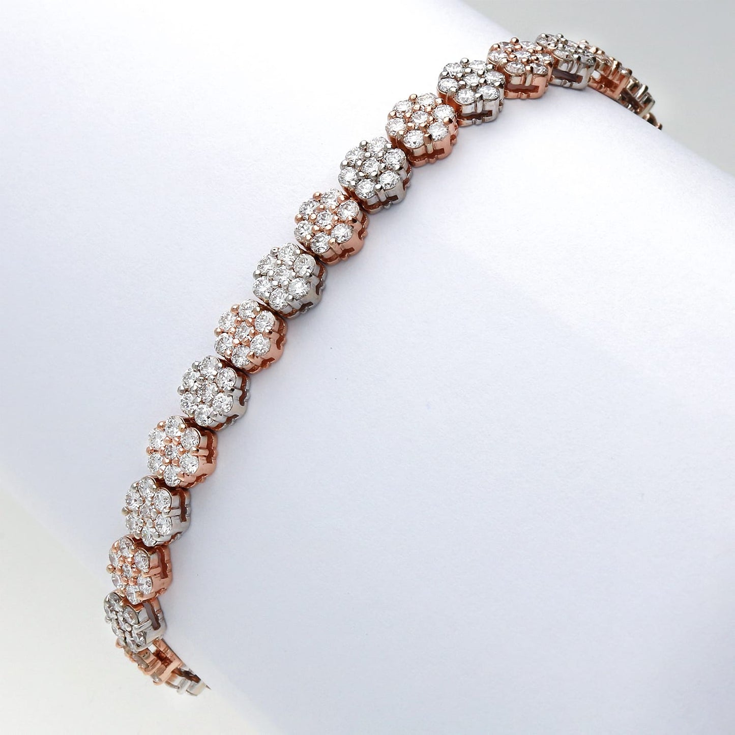 7CTW Lab-Grown Diamond 14K Gold Rose White Flower Cluster Tennis Bracelet 7"