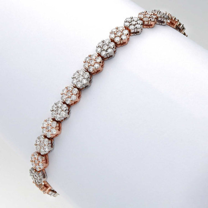 7CTW Lab-Grown Diamond 14K Rose White Gold Flower Cluster Tennis Bracelet 7"