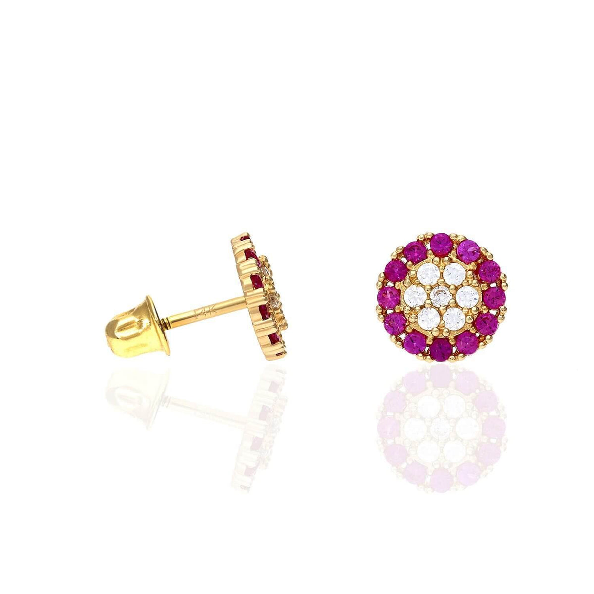 14K Gold Halo Round Cluster Screw Back CZ Birthstone Stud Earrings