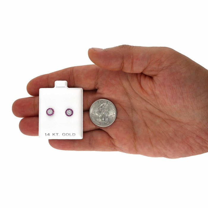 14K Gold CZ Gemstone Halo Round Cluster Screw Back Stud Earrings