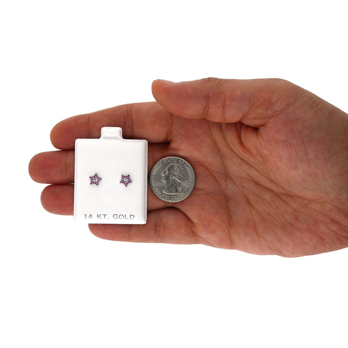 14K White Gold Diamond-Cut Color Gemstone Little Star Screw Back Stud Earrings