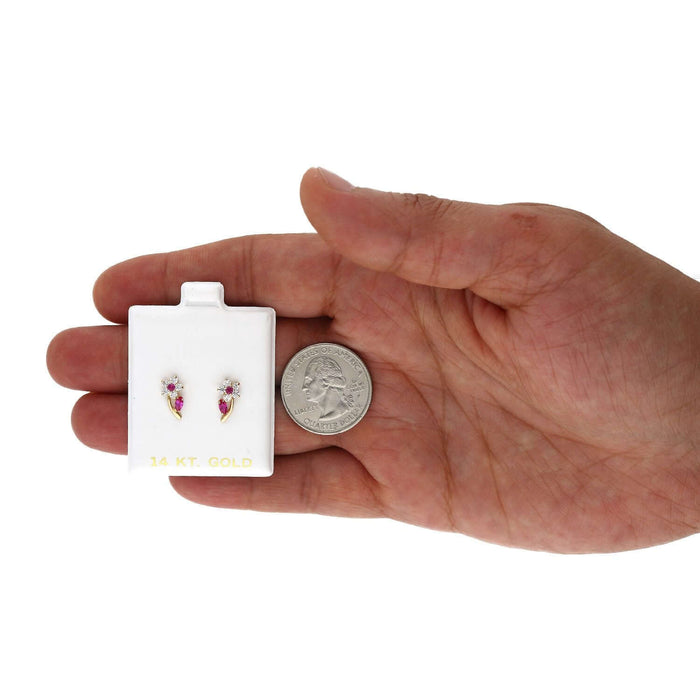 14K Yellow Gold Birthstone Flower Plant Screw Back Stud Earrings