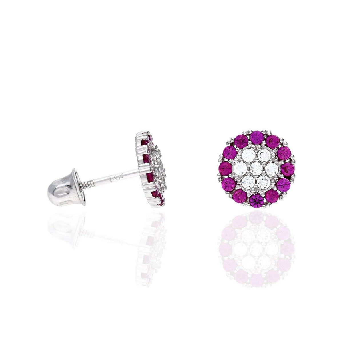 14K Gold CZ Gemstone Halo Round Cluster Screw Back Stud Earrings
