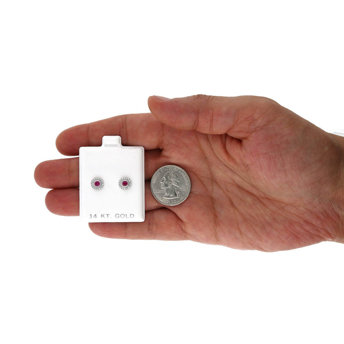 14K White Gold Color Gemstone Round Halo Fancy Birthstone Screw Stud Earrings