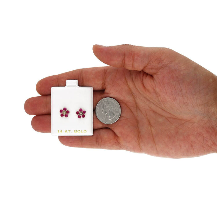 14K Yellow Gold Color Gemstone Flower Screw Back Stud Earrings