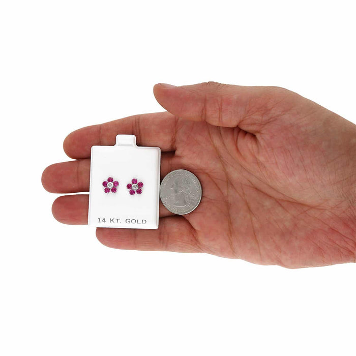 14K White Gold Color Gemstone Flower Screw Back Stud Earrings