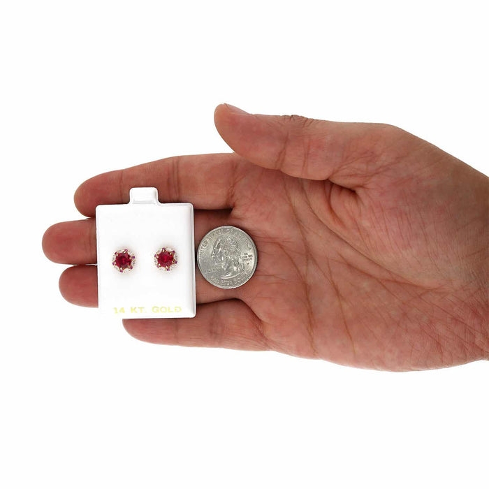 14K Yellow Gold Round And Marquise Gem Birthstone Halo Stud Earrings