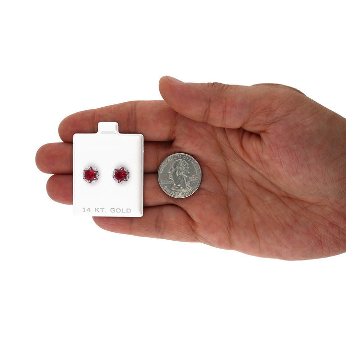 14K White Gold Round And Marquise Gem Birthstone Halo Stud Earrings