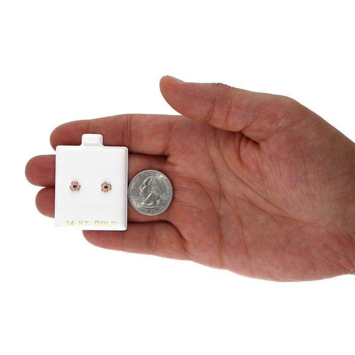 14K Yellow Gold Color Birthstone Open Flower Kids Screw Back Stud Earrings