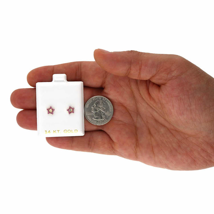 14K Yellow Gold Diamond-Cut Color Gemstone Little Star Stud Earrings