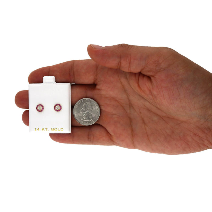 14K Gold Halo Round Cluster Screw Back CZ Birthstone Stud Earrings