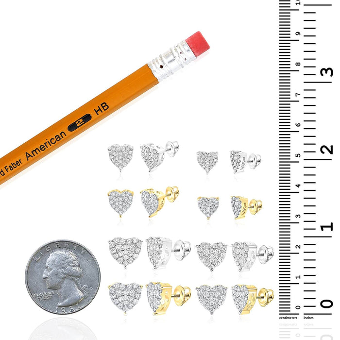 1CTW Natural Diamond 10K Gold Yellow White Heart Screw Back Stud Earrings - WJD Exclusives
