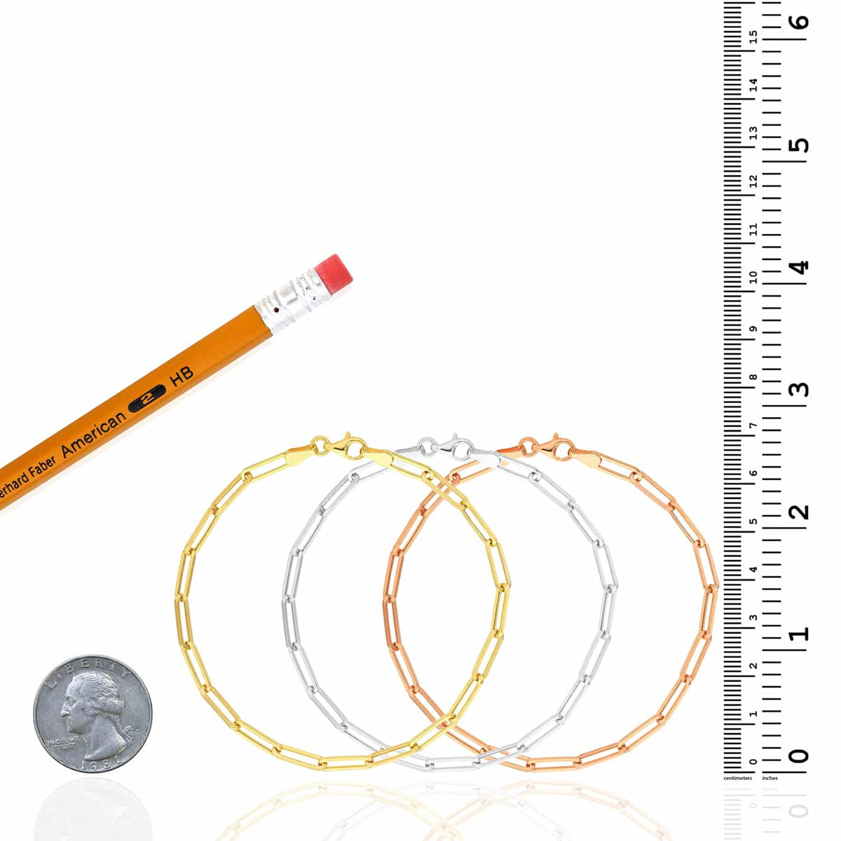 14K Yellow White Rose Gold 3.8mm Paperclip Bracelet (Hollow) 8" - WJD Exclusives