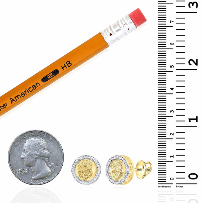 0.25CTW Natural Diamond 10K Yellow Gold Lion Face Stud Screw Back Earrings 13mm - WJD Exclusives