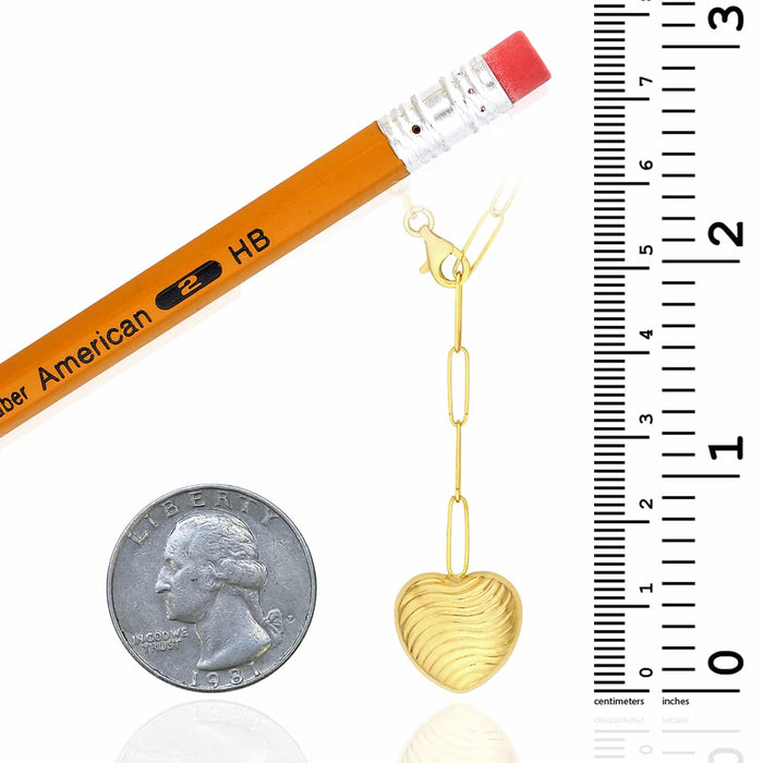 14K Yellow Gold 2.6mm Paperclip Wavy Texture Puff Heart Necklace (Solid Links) 19.5" - WJD Exclusives