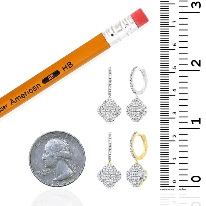 0.75CTW Natural Diamond 10K Gold Yellow White Clover Hoop Earrings 24mm - WJD Exclusives