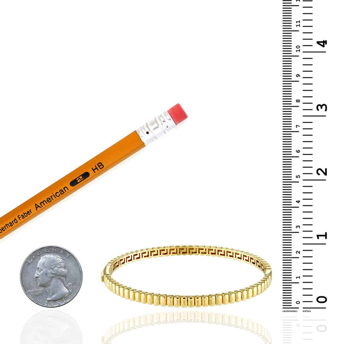 14K Yellow Gold 5mm Ribbed Hinged Bangle Bracelet (Hollow) 7" - WJD Exclusives