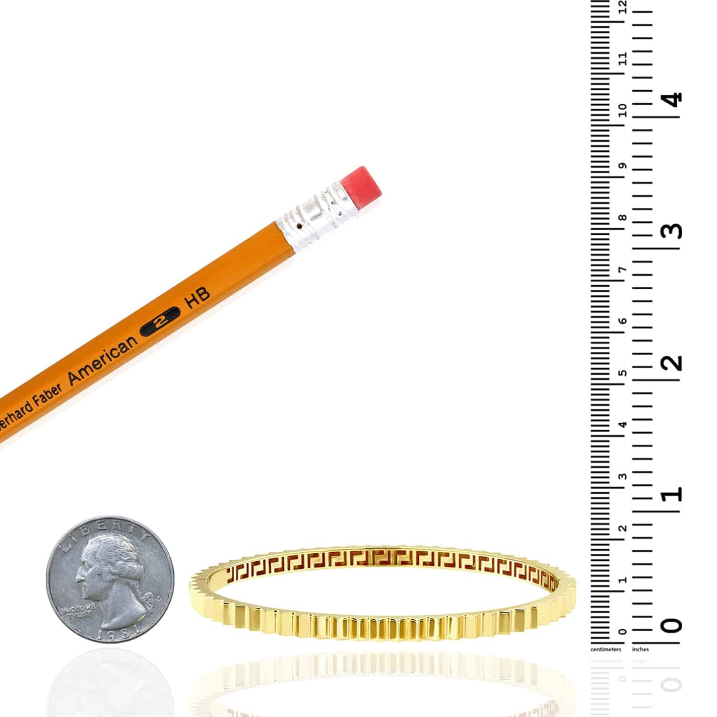 14K Real Gold Yellow 3.5mm Fluted Hinged Bangle Bracelet 7"