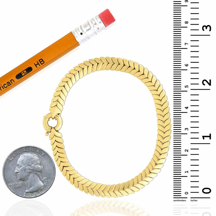 14K Yellow Gold 6mm Chevron Bracelet (Solid Links) 7.5" - WJD Exclusives