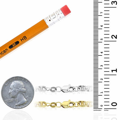 14K Real Gold Yellow White 5mm Anchor Mariner  Bracelet 8.25"