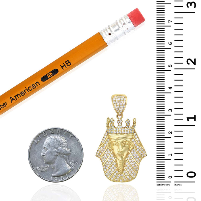 14K Gold CZ Pharaoh Head Pendant 1.5" - WJD Exclusives