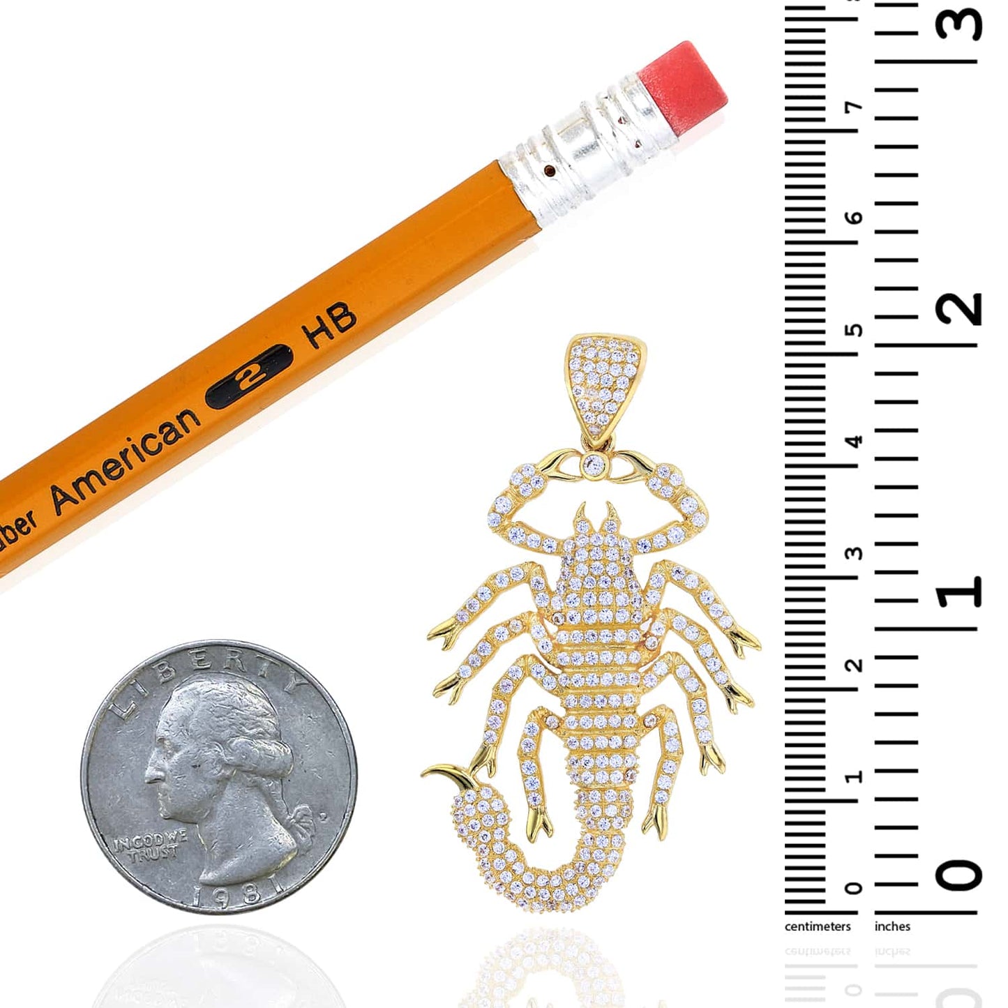 14K Real Gold CZ Scorpion Pendant 2.1"