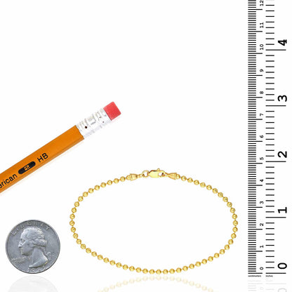 14K Real Gold Yellow 2.3mm Diamond-Cut Ball Beaded Bracelet 7.5"