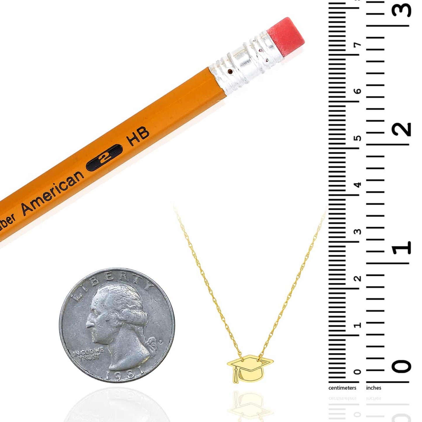 14K Real Gold Cable Mortarboard Graduation Cap Pendant Necklace 16"-18"