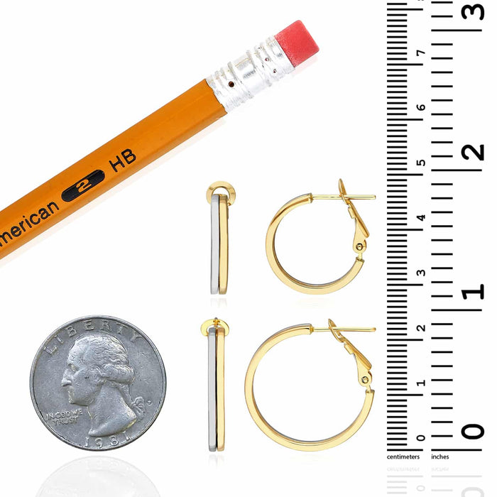 14K Gold Two - Tone Yellow White Omega Back Hoop Earrings 18 - 23mm - WJD Exclusives