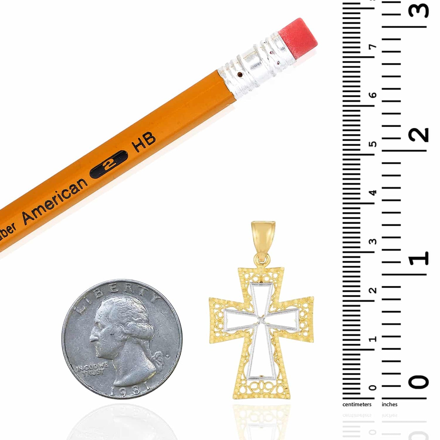 14K Real Gold Two-Tone Yellow White Textured Pendant 1.45"