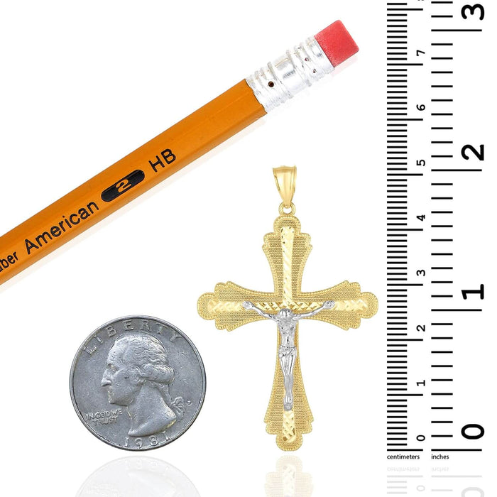 14K Gold Two - Tone Yellow White Jesus Crucifix Cross Pendant 2" - WJD Exclusives